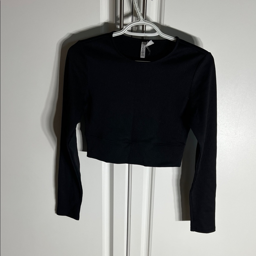 Divided Black Ribbed Long Sleeve Crop Top